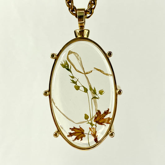 Brown Tiny Maple Leaves, Green Sprig and Dried Grass